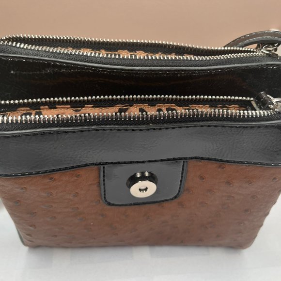Nine West Brown & Black Crossbody Bag – Faux Ostrich Leather (Early 2000s) - Picture 5 of 11